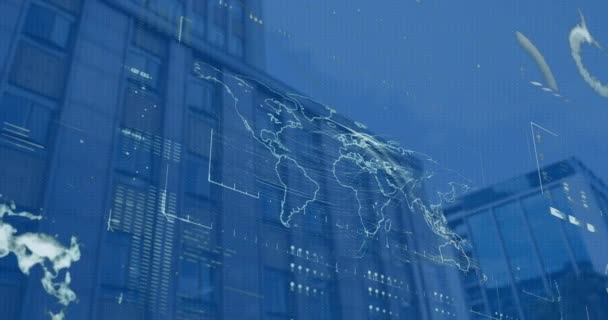 Animación Del Procesamiento Datos Financieros Con Mapa Del Mundo Sobre — Vídeo de stock