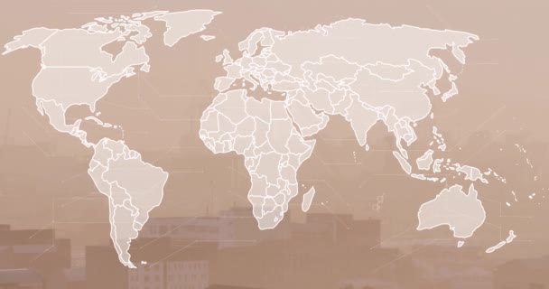 Анимирование Карты Мира Обработка Финансовых Данных Городам Глобальный Бизнес Финансы — стоковое видео