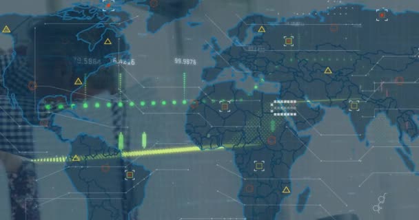 Mavi Arka Planda Dünya Haritası Finansal Veri Işleme Animasyonu Küresel — Stok video