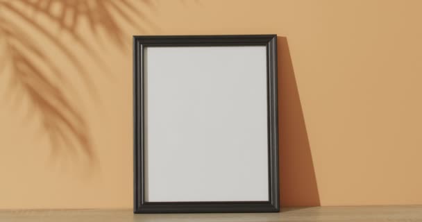 Black Frame Copy Space White Background Shadow Leaf Orange Wall — Stock Video