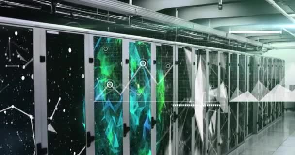 Animation Interface Data Processing Plexus Networks Computer Server Room Computer — Stockvideo