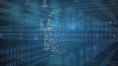 Bilgisayar sunucu odasına karşı güvenlik kilidi simgesi ve ikili kodlama veri işleme animasyonu. Siber güvenlik ve iş veri depolama teknolojisi kavramı