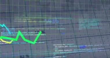 Beyaz arkaplanda değişen sayı ve noktalara karşı bilgisayar dilinde grafiklerin animasyonu. Dijital olarak üretilen hologram, illüstrasyon, rapor, iş dünyası, kodlama, büyüme ve teknoloji kavramı.