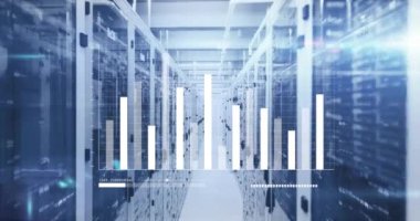 Animation of statistics and data processing over computer servers. Global computing and data processing concept digitally generated video.