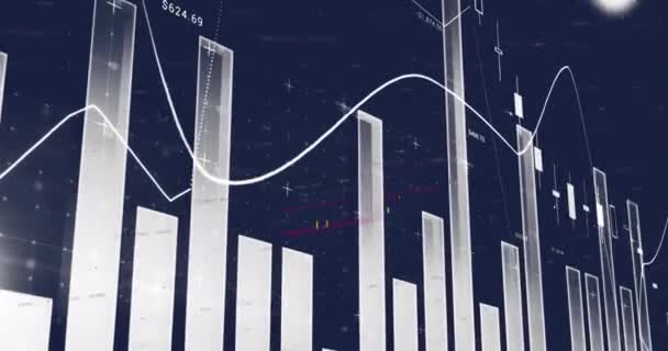 Animación Del Procesamiento Datos Estadísticos Financieros Contexto Azul Concepto Global — Vídeo de stock