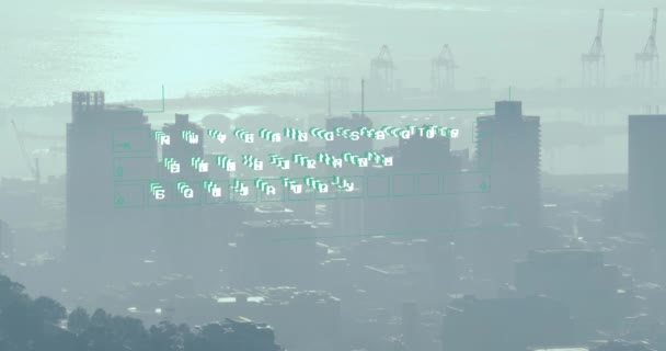 Анимизация Обработки Цифровых Данных Городу Глобальный Бизнес Финансы Вычислительная Техника — стоковое видео