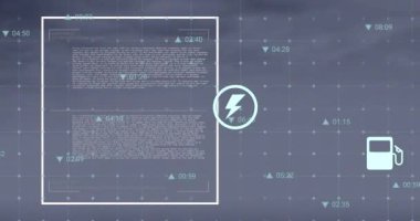 Şebeke üzerinde simge ve finansal veri işleme animasyonları. Küresel iş, finans, hesaplama ve veri işleme kavramı dijital olarak oluşturulmuş video.