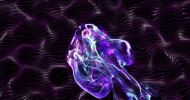 Siyah arkaplandaki mor şekillerin ve çizgilerin animasyonu. Soyut arkaplan, şablon, renk ve hareket kavramı dijital olarak oluşturulmuş video.