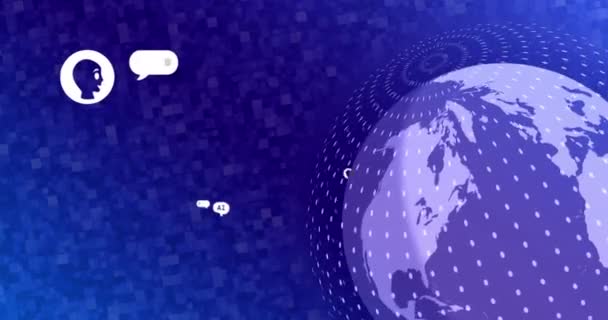 青を背景に世界中でオンラインAiチャットのアニメーション グローバルビジネス コミュニケーション デジタルインターフェースの概念デジタル生成されたビデオ — ストック動画