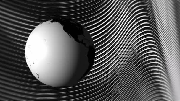 銀色の線の上を回転する地球のアニメーション グローバル接続と抽象的な背景概念デジタルで生成されたビデオ — ストック動画