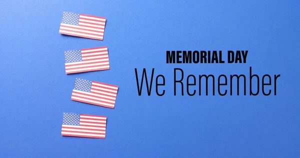 Kép Emléknapi Szövegről Amerikai Egyesült Államok Zászlói Felett Kék Háttérrel — Stock Fotó