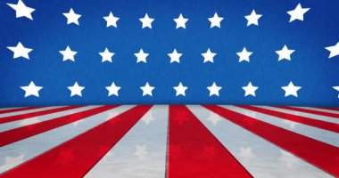 Mavi arka planda beyaz yıldızların ve pürüzsüz döngüde beyaz ve kırmızı çizgilerin animasyonu. Amerika Birleşik Devletleri bayrağı, vatanseverlik ve model konsepti dijital olarak oluşturuldu.