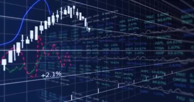 Animation of financial data processing over grid. Global business, finances, computing and data processing concept digitally generated video.