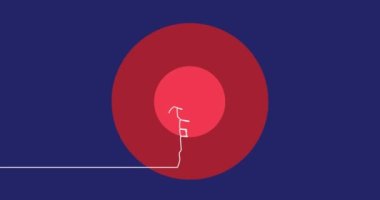 Erkek hentbolcunun top attığı ve kırmızı noktaların mavi arka planda çizildiği animasyon. Küresel spor ve soyut arkaplan kavramı dijital olarak oluşturulmuş video.