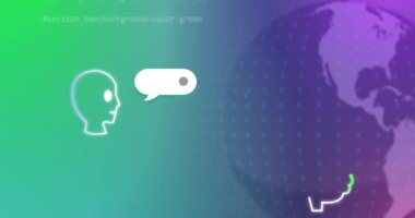 Çevrimiçi ai sohbet ve yeşil arka planda veri işleme animasyonu. Küresel iş, iletişim, ai ve dijital arayüz kavramı dijital olarak oluşturulmuş video.