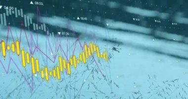 Su üzerinde finansal veri işleme animasyonu. Küresel iş, finans ve dijital arayüz kavramı dijital olarak oluşturulmuş video.