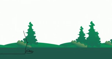 Erkek golfçünün ağaçların üzerine çizimi. Küresel spor ve soyut arkaplan kavramı dijital olarak oluşturulmuş video.