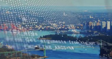 Şehir haritası üzerinde dünya haritası ve veri işleme animasyonu. Küresel iş, finans, hesaplama ve veri işleme kavramı dijital olarak oluşturulmuş video.