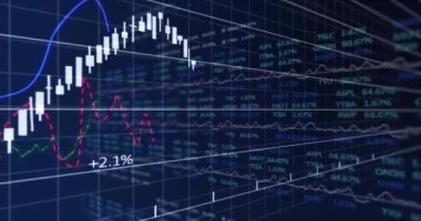Finansal ve borsa veri işleme sisteminin mavi arkaplanla karşılaştırılması. Küresel ekonomi ve iş teknolojisi kavramı