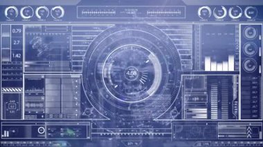 Şehir manzarasına karşı ağ bağlantıları üzerinden veri işleme arayüzünün animasyonu. Bilgisayar arayüzü ve iş teknolojisi kavramı