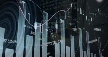 Sunucu odasında çalışan bir mühendisin orta bölümündeki istatistiksel veri işleme animasyonu. İş veri depolama teknolojisi kavramı