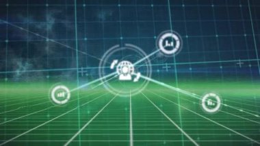 Şebeke üzerinde bağlantı ağları ve veri işleme animasyonları. Dijital olarak oluşturulmuş küresel bağlantılar, hesaplama ve veri işleme kavramı.