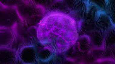 Siyah arkaplanda mor şekillerin animasyonu. Soyut arkaplan, şablon, renk ve hareket kavramı dijital olarak oluşturulmuş video.