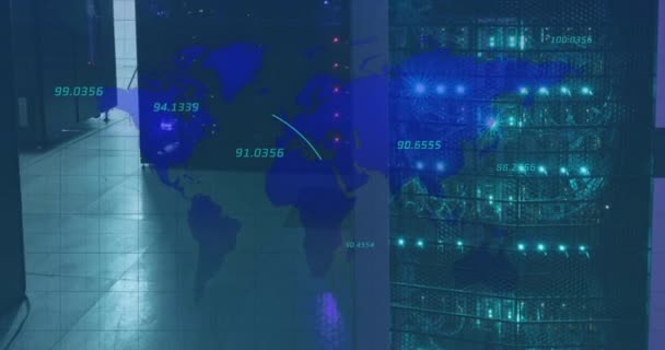 Animation World Map Data Processing Server Room Globális Technológiai Számítástechnikai — Stock videók