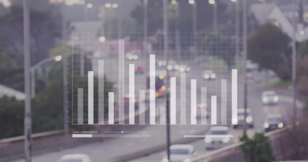 Animação Processamento Dados Estatísticos Contra Visão Aérea Tráfego Urbano Interface — Vídeo de Stock