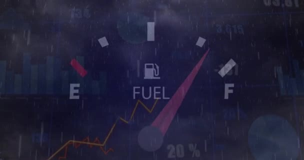 Animasi Speedometer Dan Data Statistik Pengolahan Terhadap Hujan Dan Awan — Stok Video