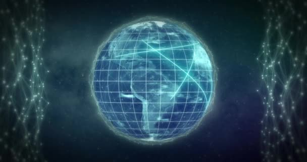 Animación Globo Con Red Conexiones Sobre Estrellas Conexiones Globales Concepto — Vídeo de stock