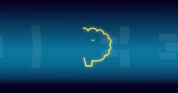 Animacja Mózgu Bąbelkami Mowy Tekst Nad Ikonami Krajobrazu Niebieskim Tle — Wideo stockowe