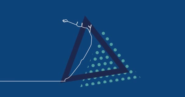 青い背景にボールと三角形を投げる女性ハンドボール選手の描画のアニメーション グローバルスポーツと抽象的な背景概念デジタル生成されたビデオ — ストック動画