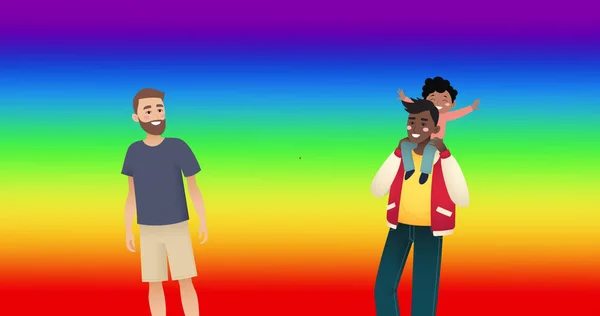 Afbeelding Van Gay Man Paar Met Zoon Regenboog Achtergrond Pride — Stockfoto