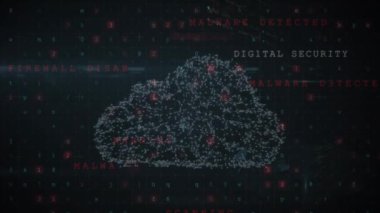 Mavi arka planda siber güvenlik veri işlemesi üzerine asma kilit ve bulut simgesi animasyonu. Siber güvenlik ve iş teknolojisi kavramı