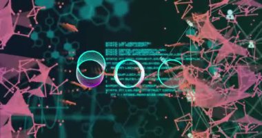 Simgeler ve veri işleme ile ağın animasyonu. Dijital olarak oluşturulan küresel çevrimiçi güvenlik, iş, finans, bilgisayar ve veri işleme kavramı.