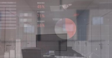 Ofis masası üzerinden istatistiksel veri işleme animasyonu. İş veri teknolojisi kavramı