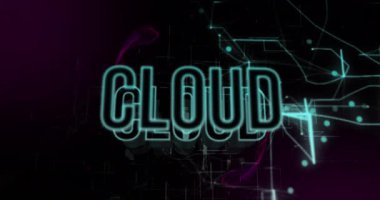 Veri işleme ile bulut metin ve simgesi animasyonu. Küresel bulut hesaplama ve veri işleme kavramı dijital olarak oluşturulmuş video.