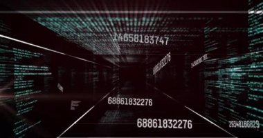 Sayıların animasyonu, veri işleme ve bağlantı ağı. Küresel ağlar, işletmeler, finansmanlar, hesaplama ve veri işleme kavramı dijital olarak oluşturuldu.