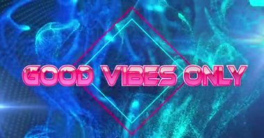 İyi titreşimlerin animasyonu sadece mavi arkaplan üzerinde parlayan dijital dalgalar üzerinde mesajlaşır. Video oyunu arayüzü teknolojisi kavramı