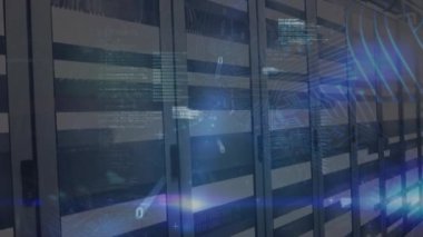 Bilgisayar sunucuları üzerinden veri işleme animasyonu. küresel hesaplama, dijital arayüz ve dijital olarak oluşturulmuş video işleme kavramı.