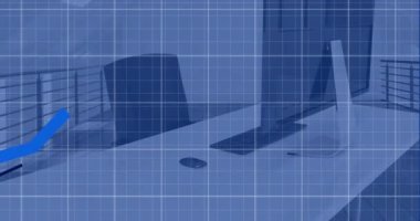 Ofis masası üzerinden istatistiksel veri işleme animasyonu. İş veri teknolojisi kavramı