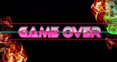 Siyah arkaplana karşı renkli, parıldayan dijital dalgalar üzerinden oyunun animasyonu. Video oyunu arayüzü teknolojisi kavramı