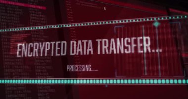 Veri işleme ve metin ekran üzerinde canlandırma. Küresel iş, finans, dijital arayüz, hesaplama ve veri işleme kavramı dijital olarak oluşturuldu.