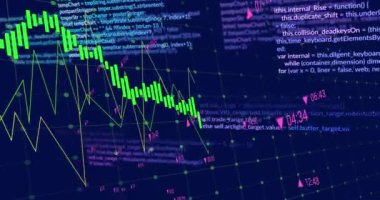 Mavi arkaplan ile ağ üzerinden veri işleme animasyonu. Bilgisayar arayüzü ve iş veri teknolojisi kavramı