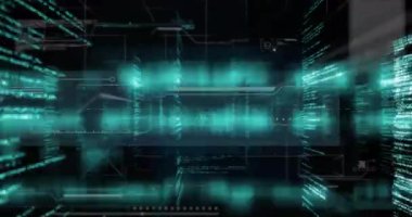 Veri işleme ve bağlantı ağının animasyonu. Küresel ağlar, işletmeler, finansmanlar, hesaplama ve veri işleme kavramı dijital olarak oluşturuldu.