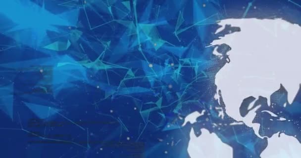 Mavi Arka Planda Dönen Dünya Pleksus Ağları Veri Işleme Animasyonları — Stok video