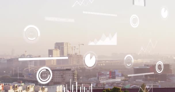 都市における金融データ処理のアニメーション グローバルビジネス コンピューティング データ処理の概念デジタル生成ビデオ — ストック動画