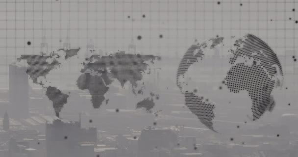 지도와 회전하는 지구본을 비교하는 애니메이션 글로벌 비즈니스 — 비디오