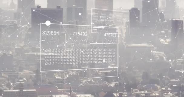 都市における金融データ処理のアニメーション グローバルビジネス デジタルインターフェース コンピューティング データ処理の概念デジタル生成されたビデオ — ストック動画